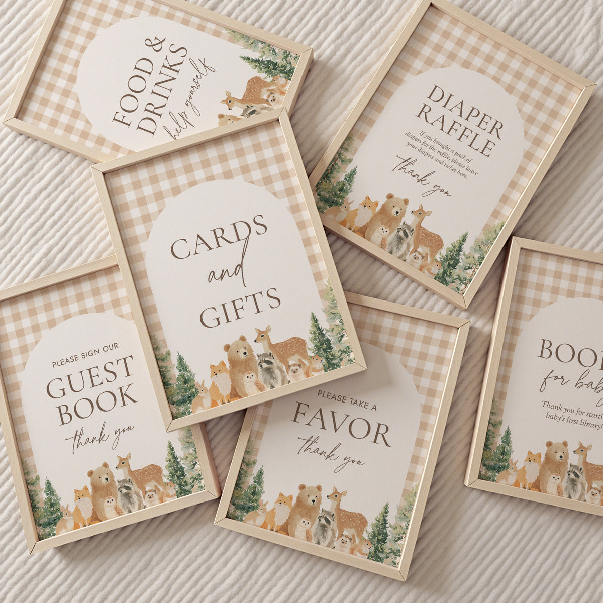 Woodland Gingham Baby Shower Sign Bundle