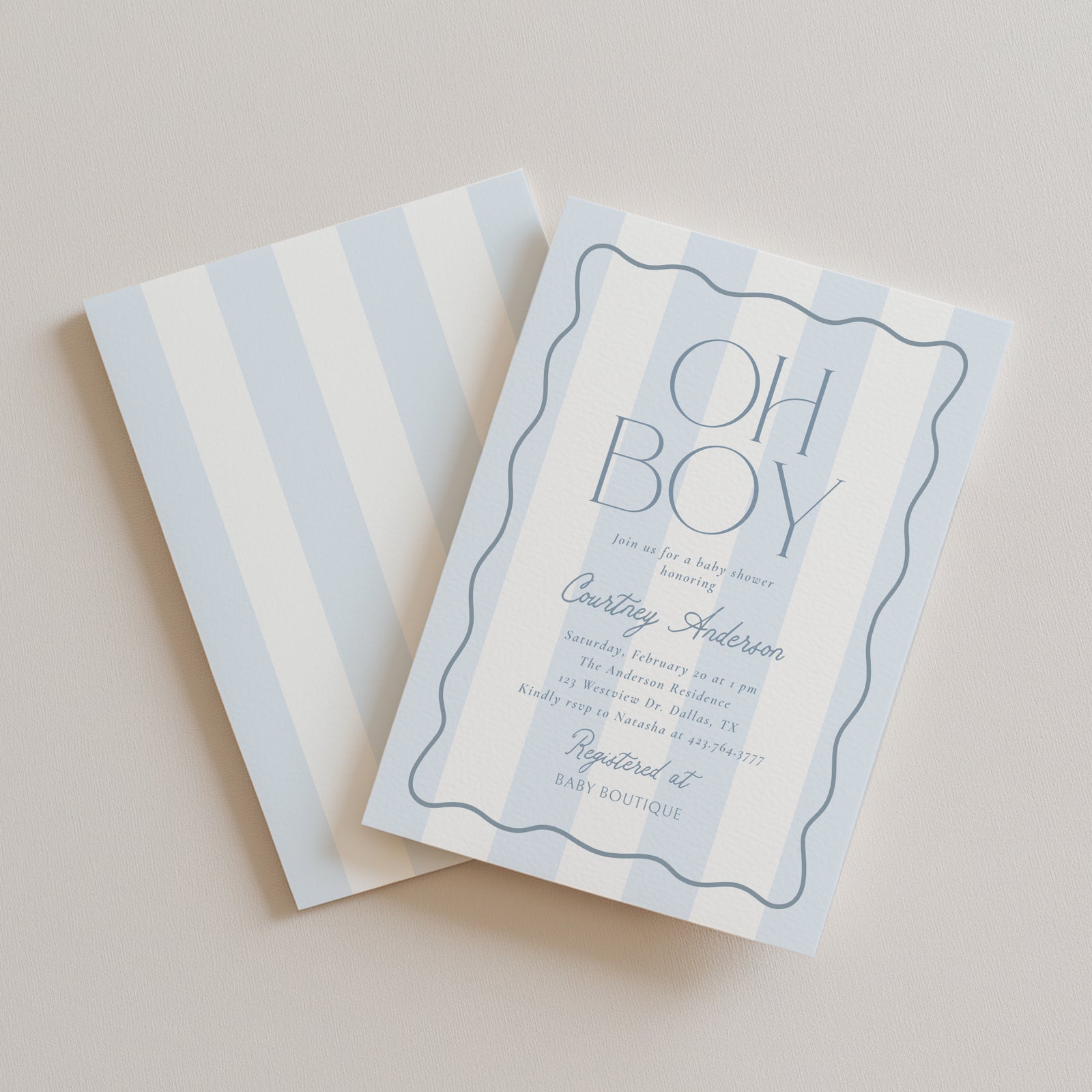 Modern Blue Stripe Baby Shower Invitation