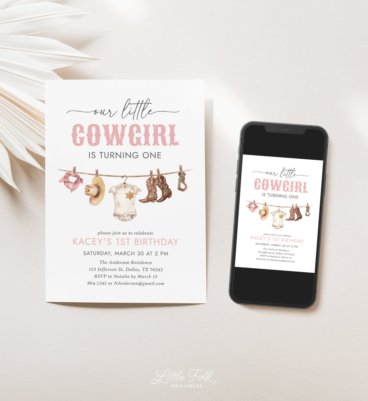 Editable Pink Cowgirl Birthday Invitation Template