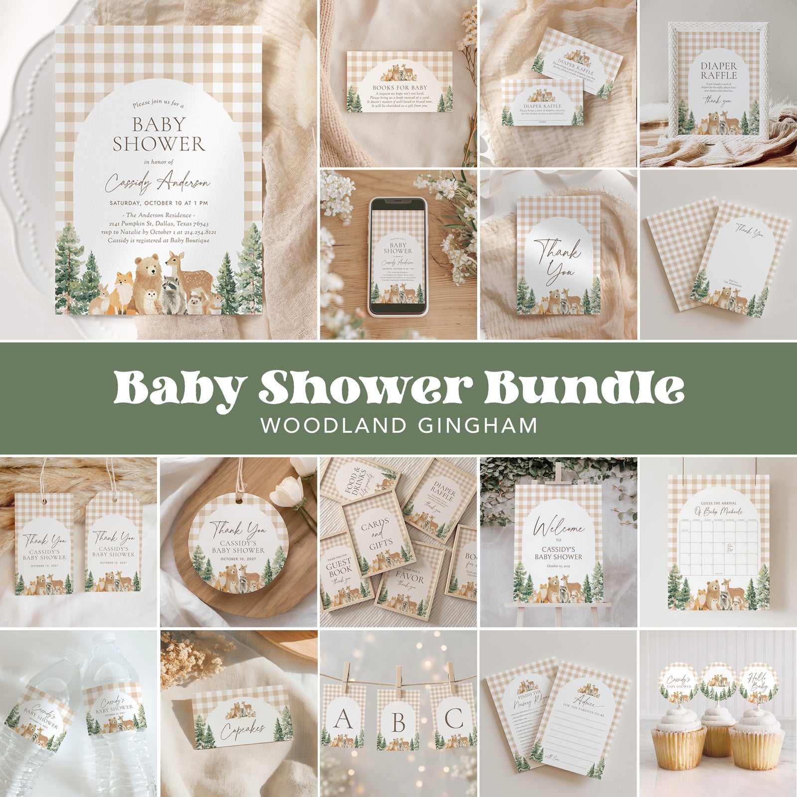 Woodland Gingham Baby Shower Bundle