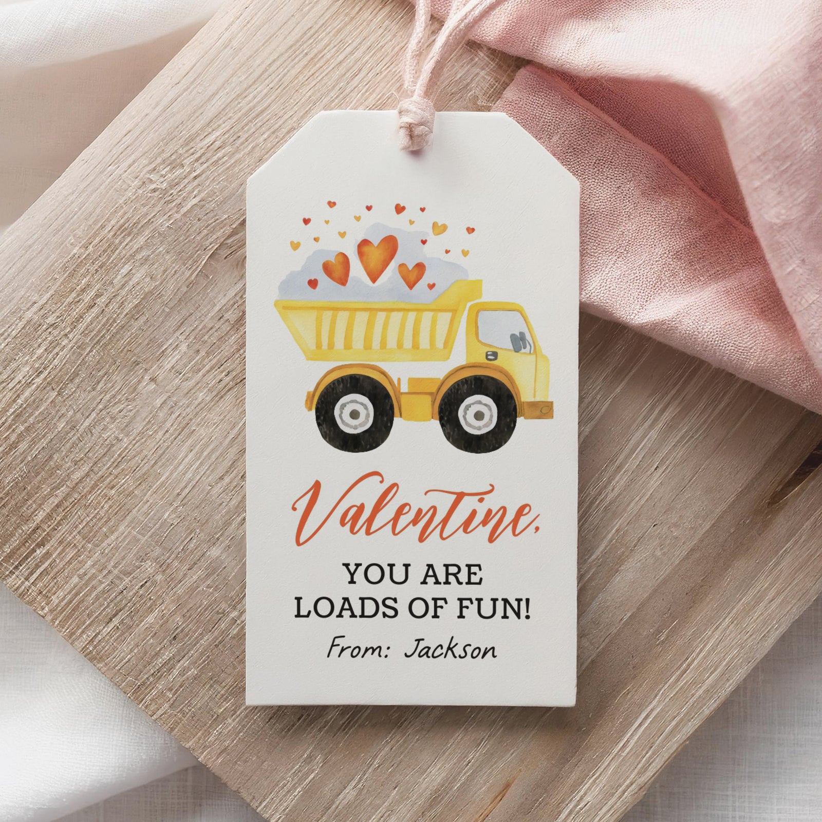 Dump Truck Valentine's Tag Template