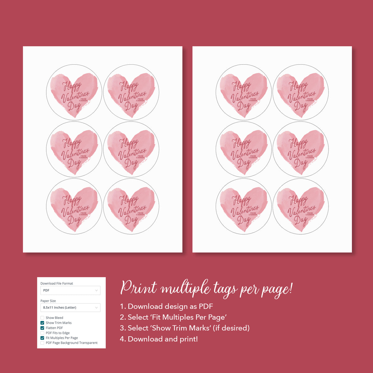 Painted Heart Valentine's Tag Template