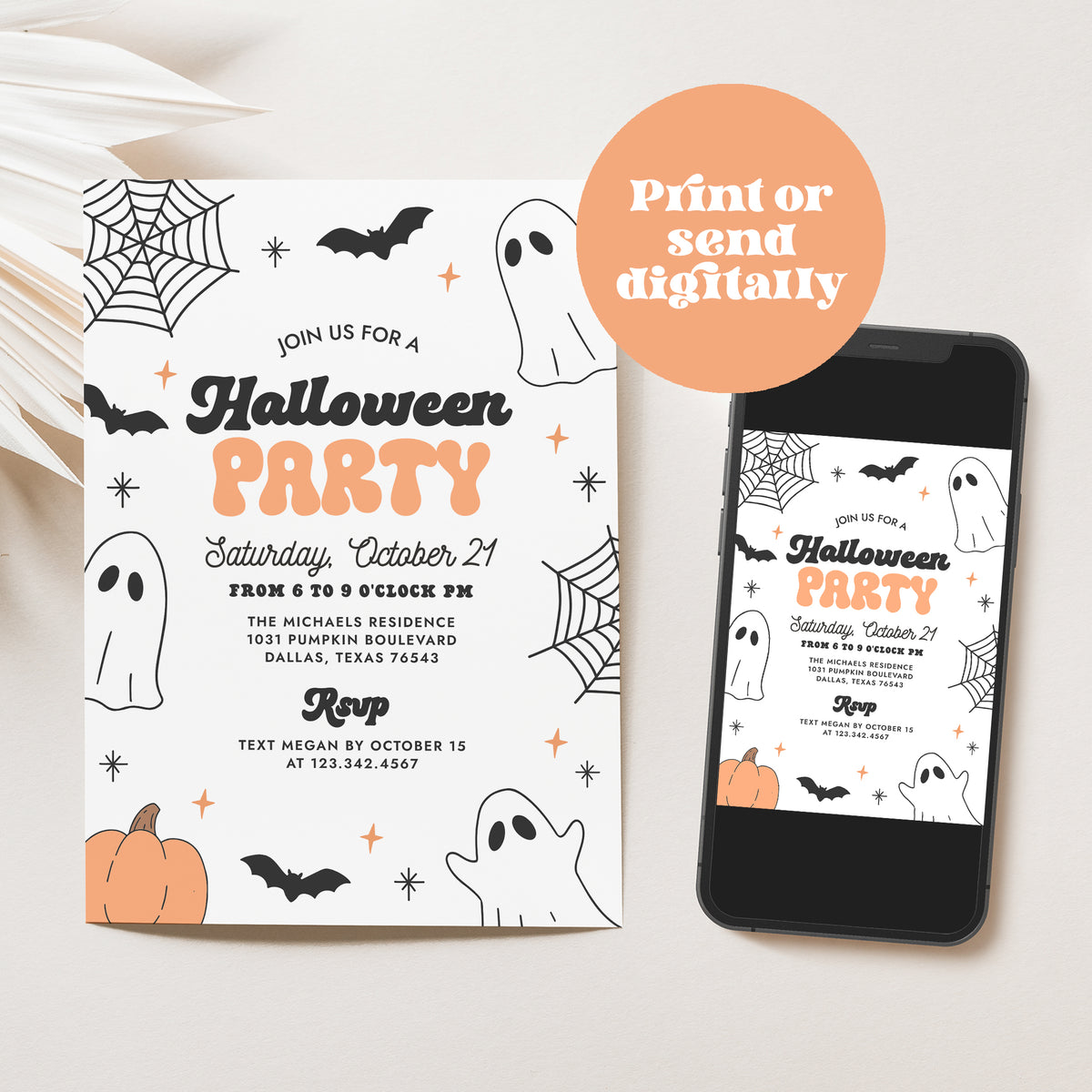 Black and Orange Retro Halloween Party Invitation