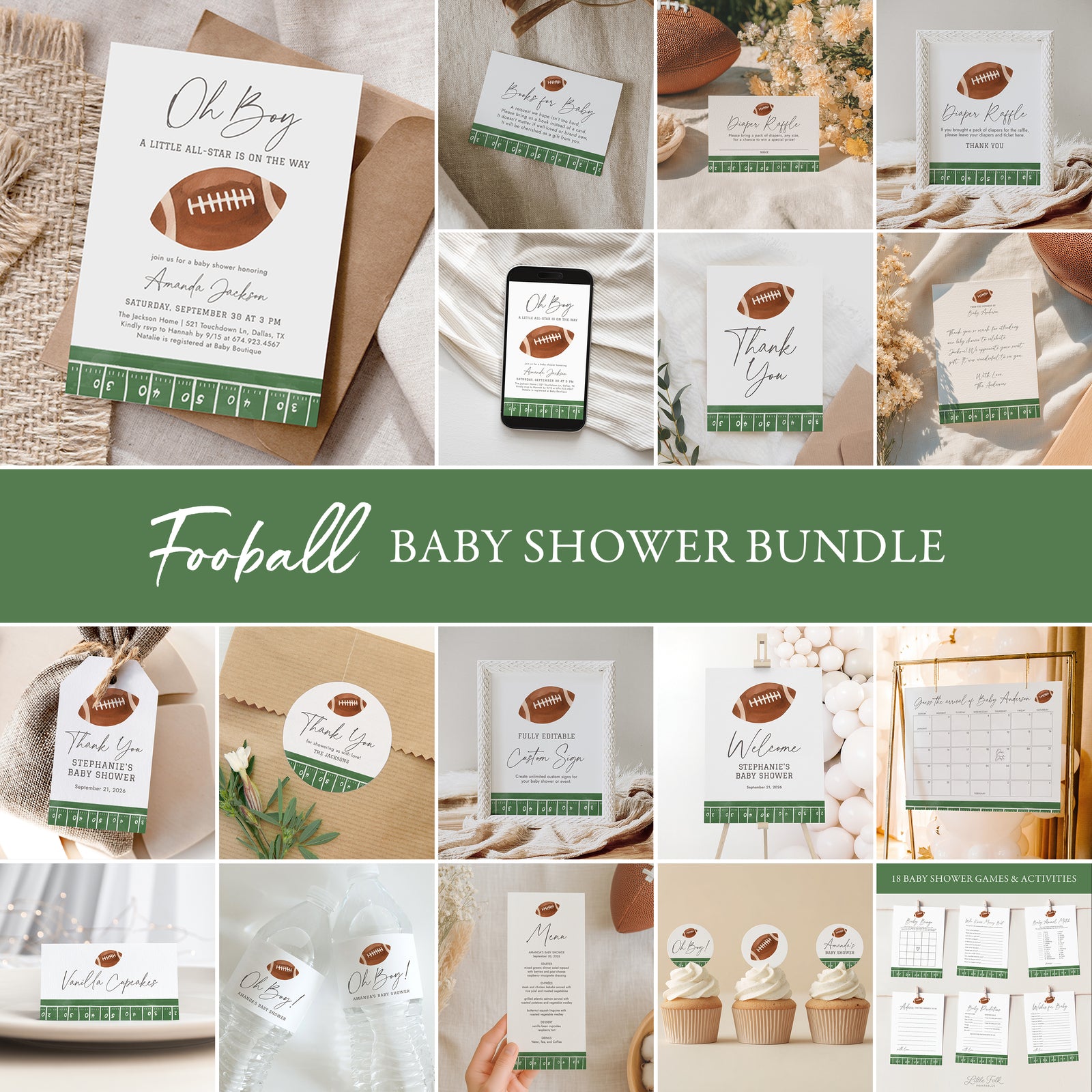 Editable Football Baby Shower Invitation Bundle