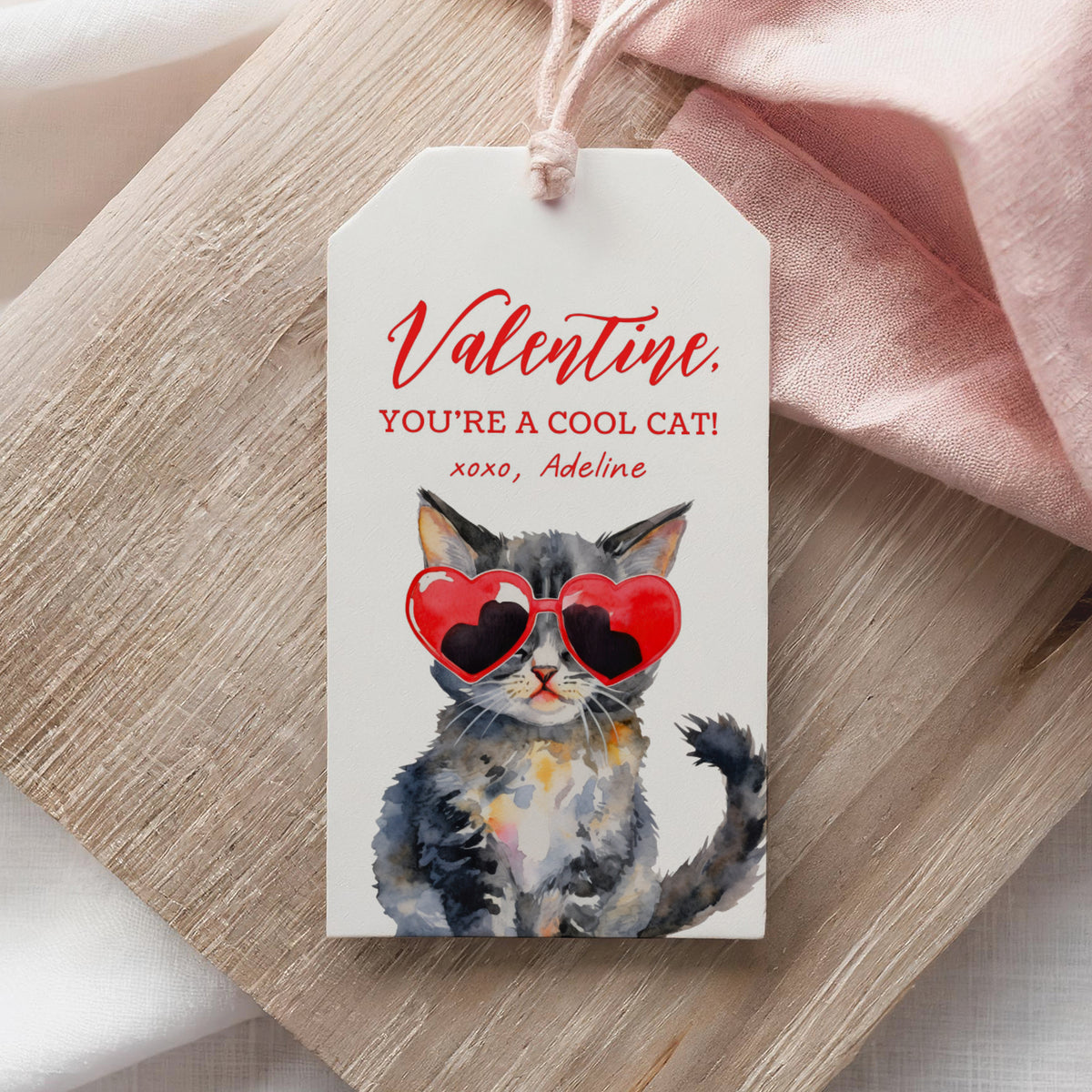 Cool Cat Valentine&#39;s Tag Template