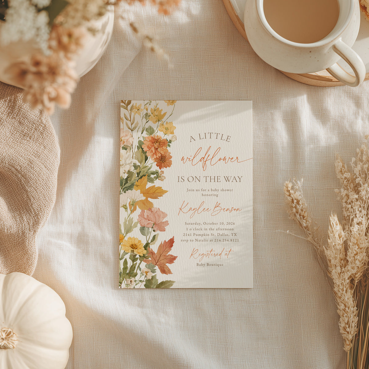 Fall Wildflower Baby Shower Invitation