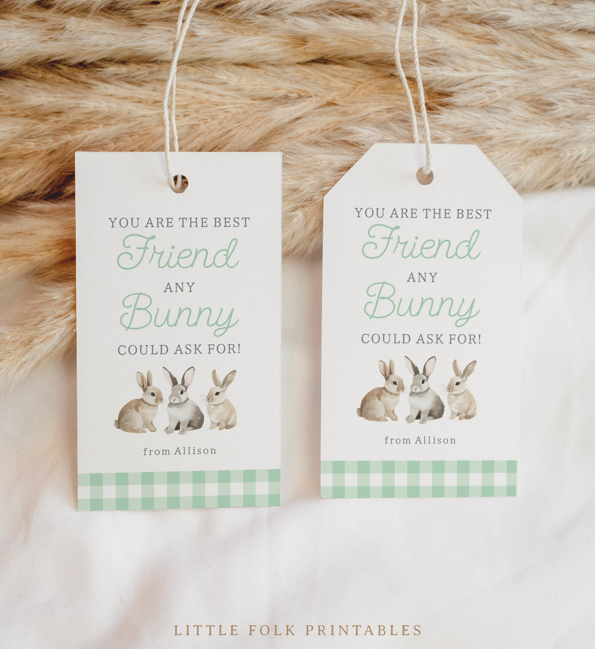 Green Gingham Best Friend Easter Tag Template