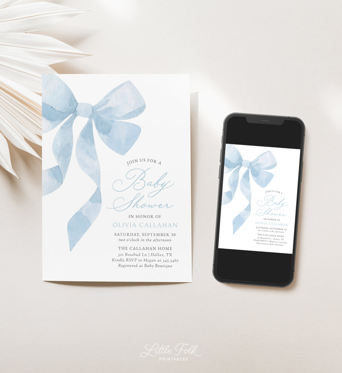 Blue Ribbon Baby Shower Invitation