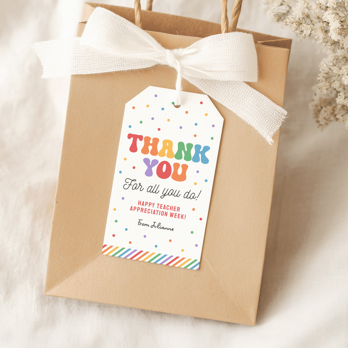 Rainbow Stripe Rectangle Teacher Appreciation Tag Template