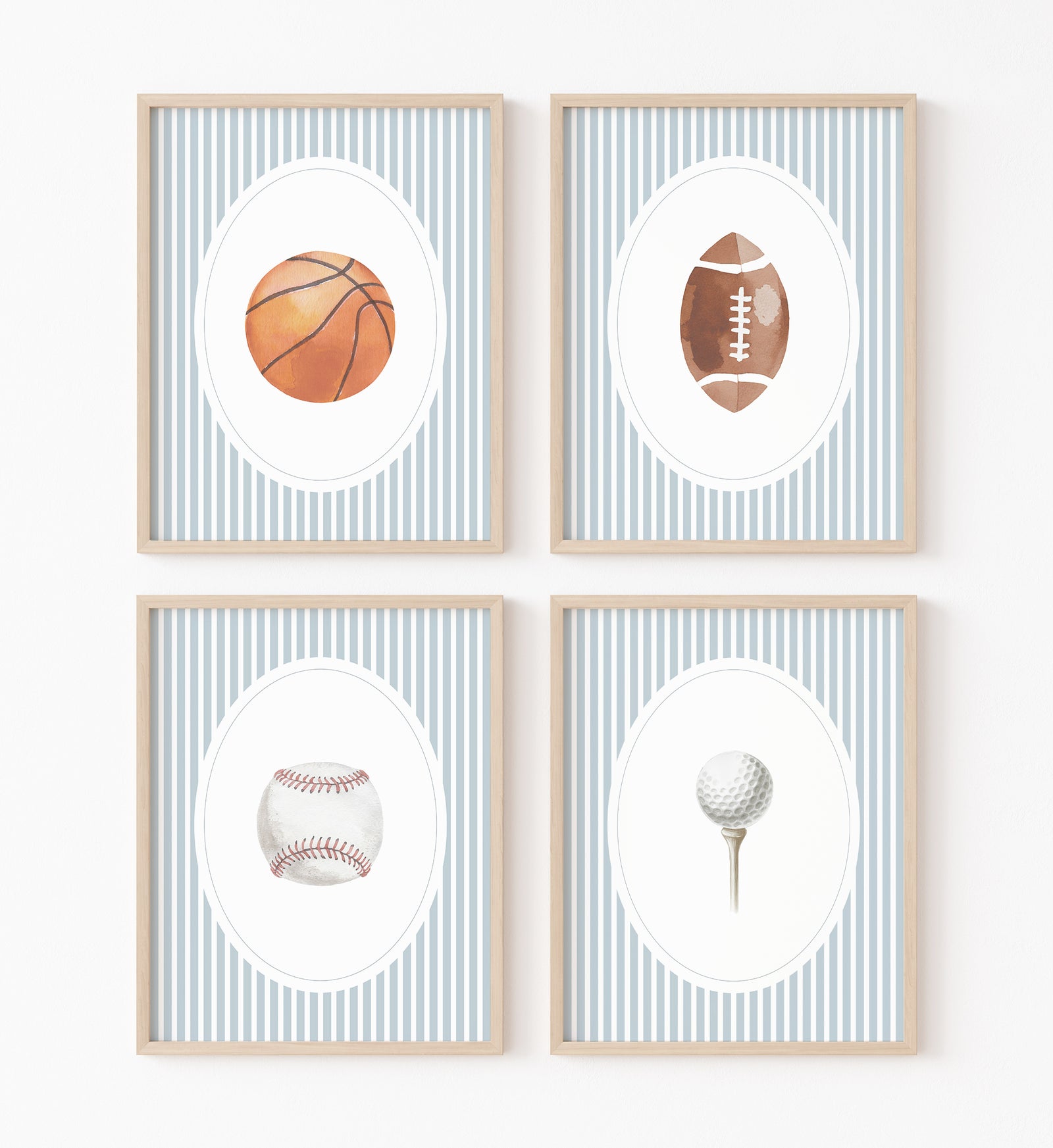 Blue Vintage Sports Prints v2 - Set of 4