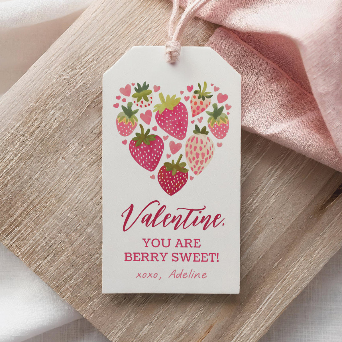 Strawberry Heart Valentine&#39;s Tag Template