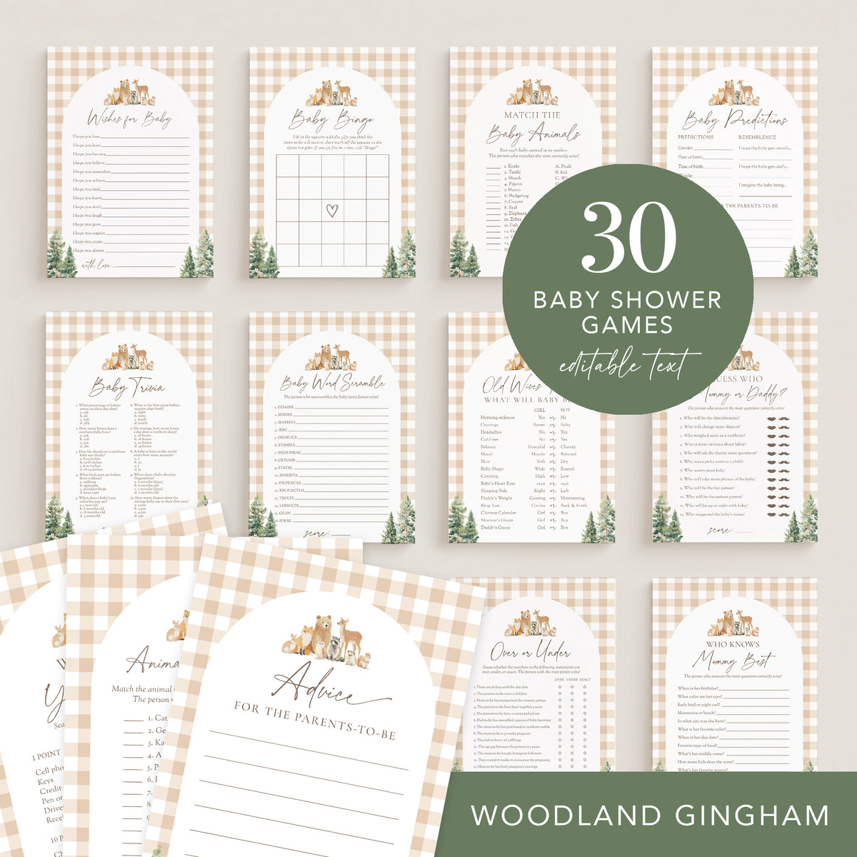 Woodland Gingham Baby Shower Bundle