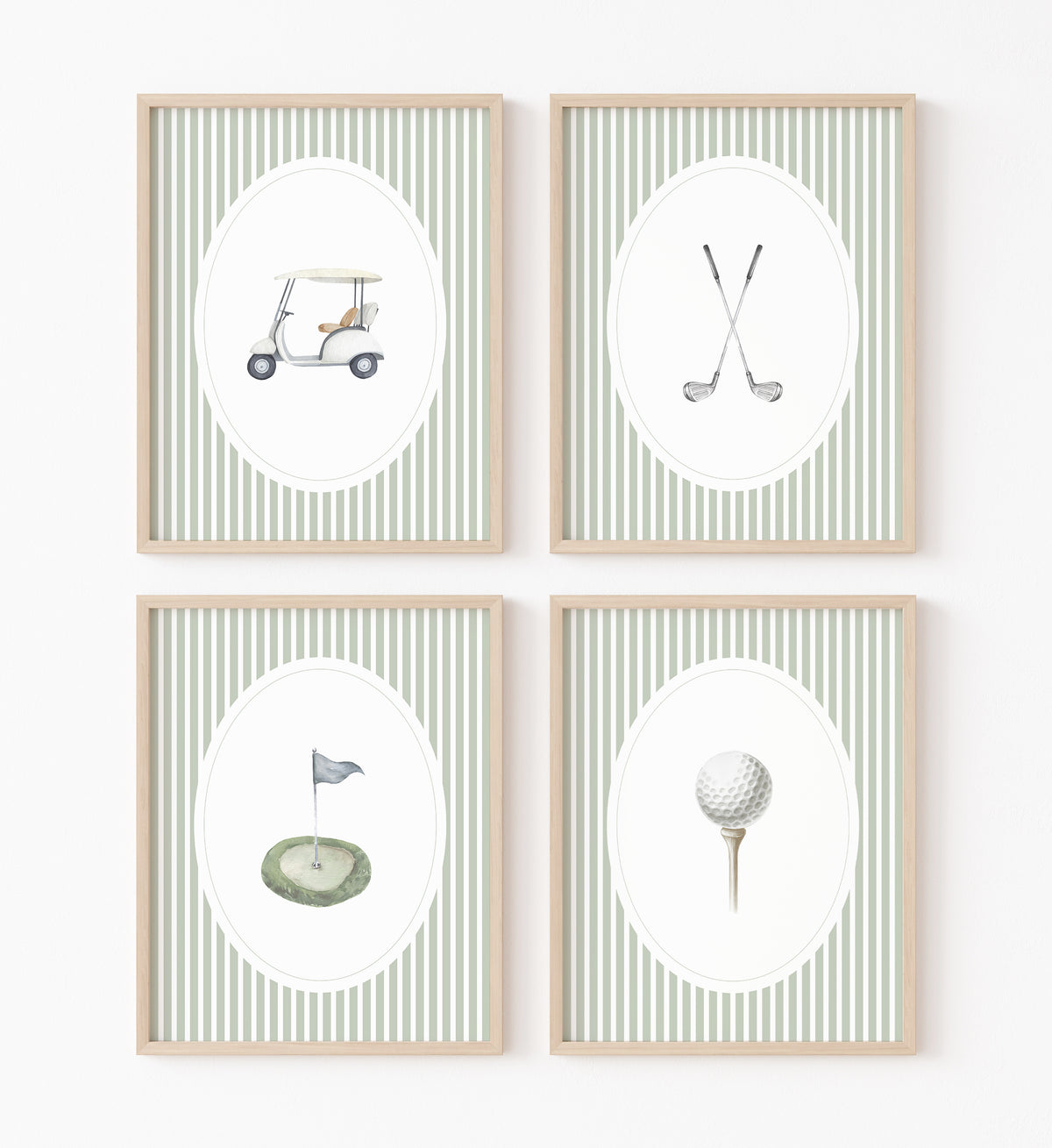 Sage Green Vintage Golf Prints - Set of 4