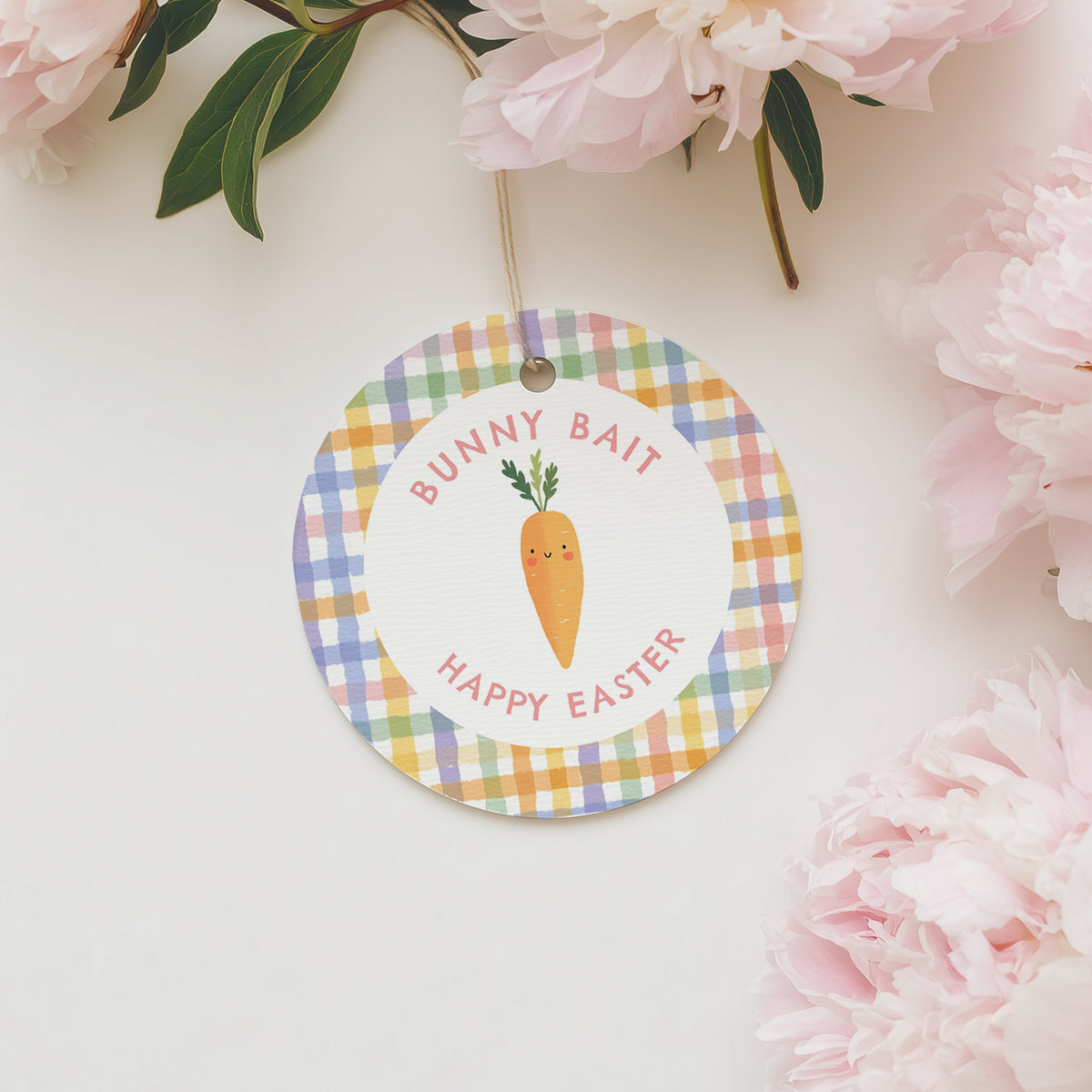 Round Gingham Bunny Bait Easter Tag