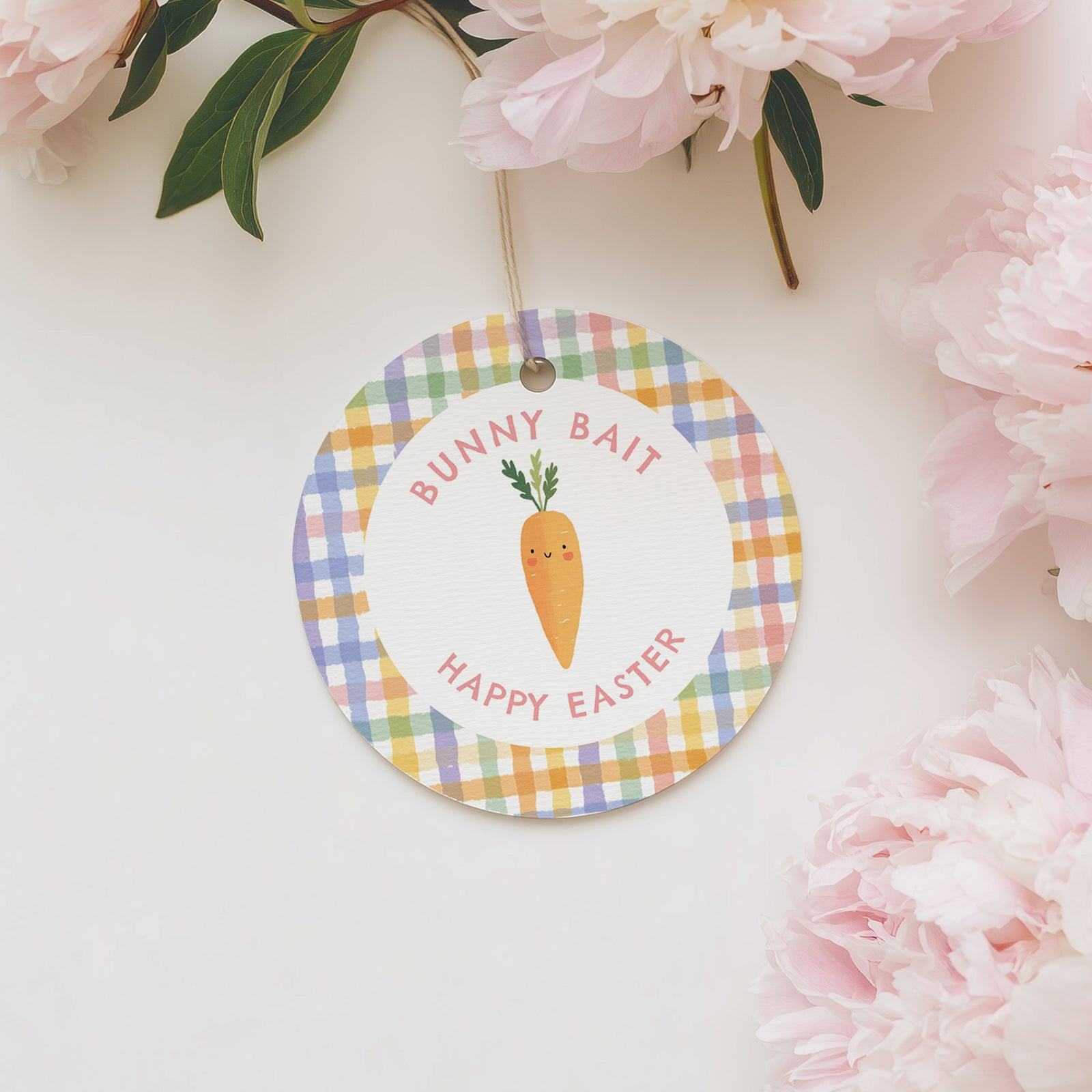 Round Gingham Bunny Bait Easter Tag
