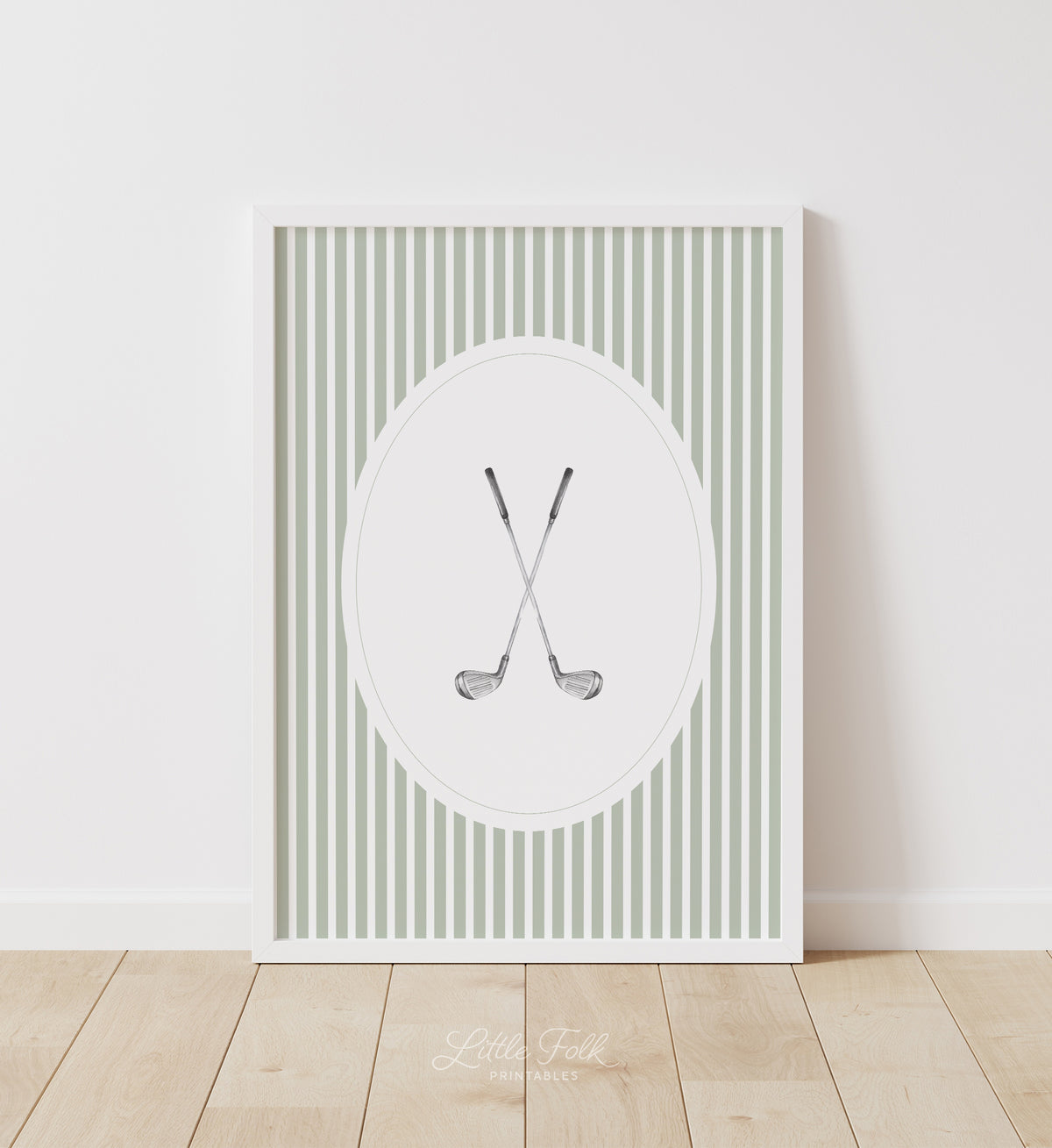 Sage Green Vintage Golf Clubs Print