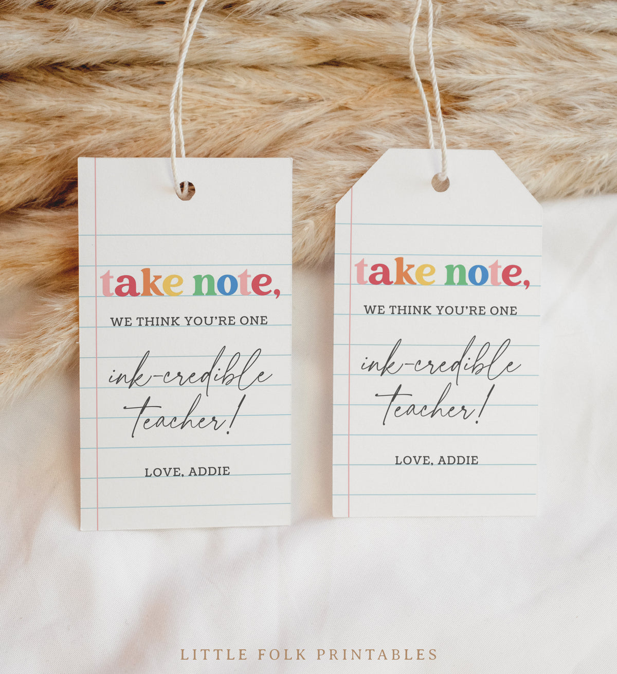 Rainbow Take Note Teacher Appreciation Tag Template