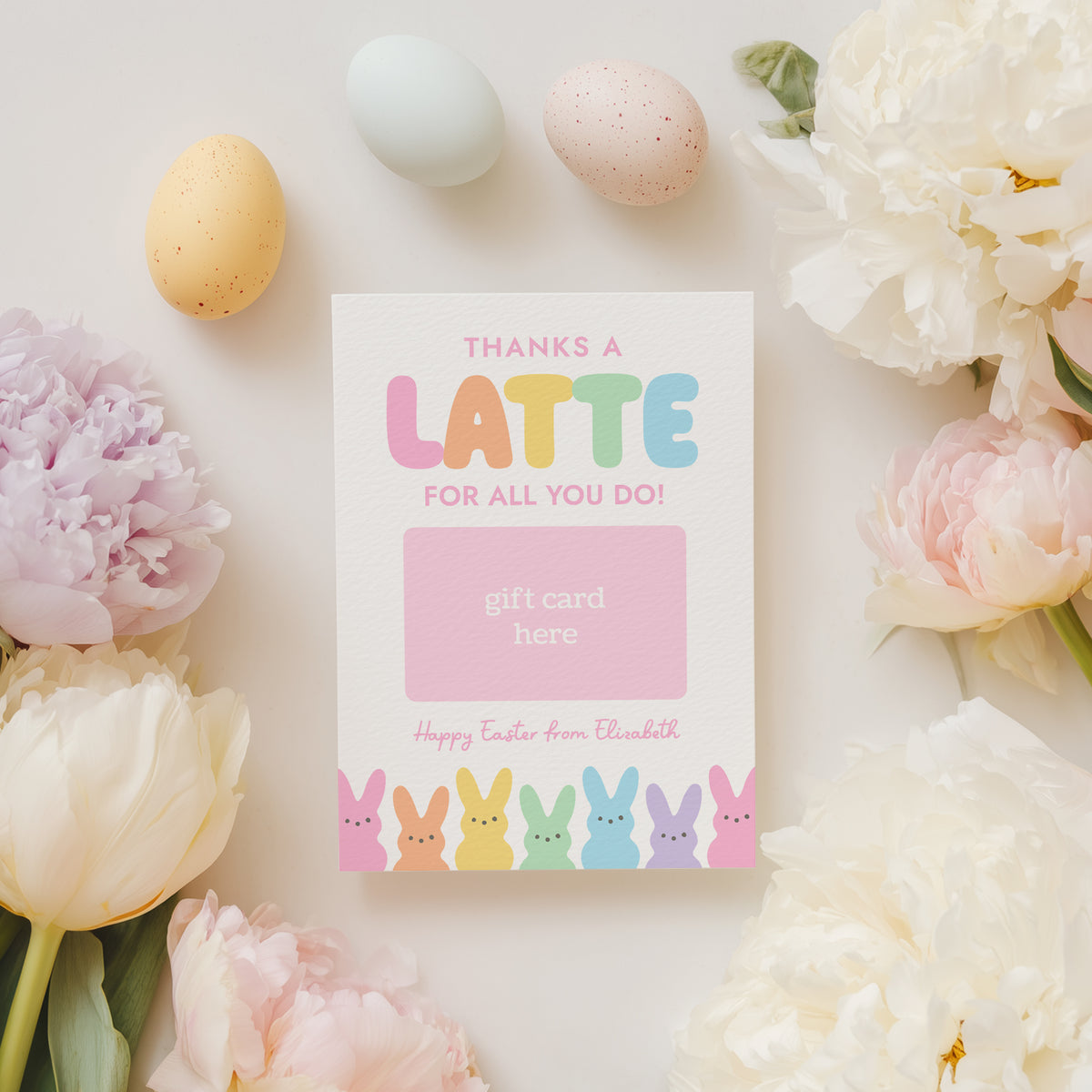Pastel Bunnies Thanks a Latte Easter Gift Card Holder