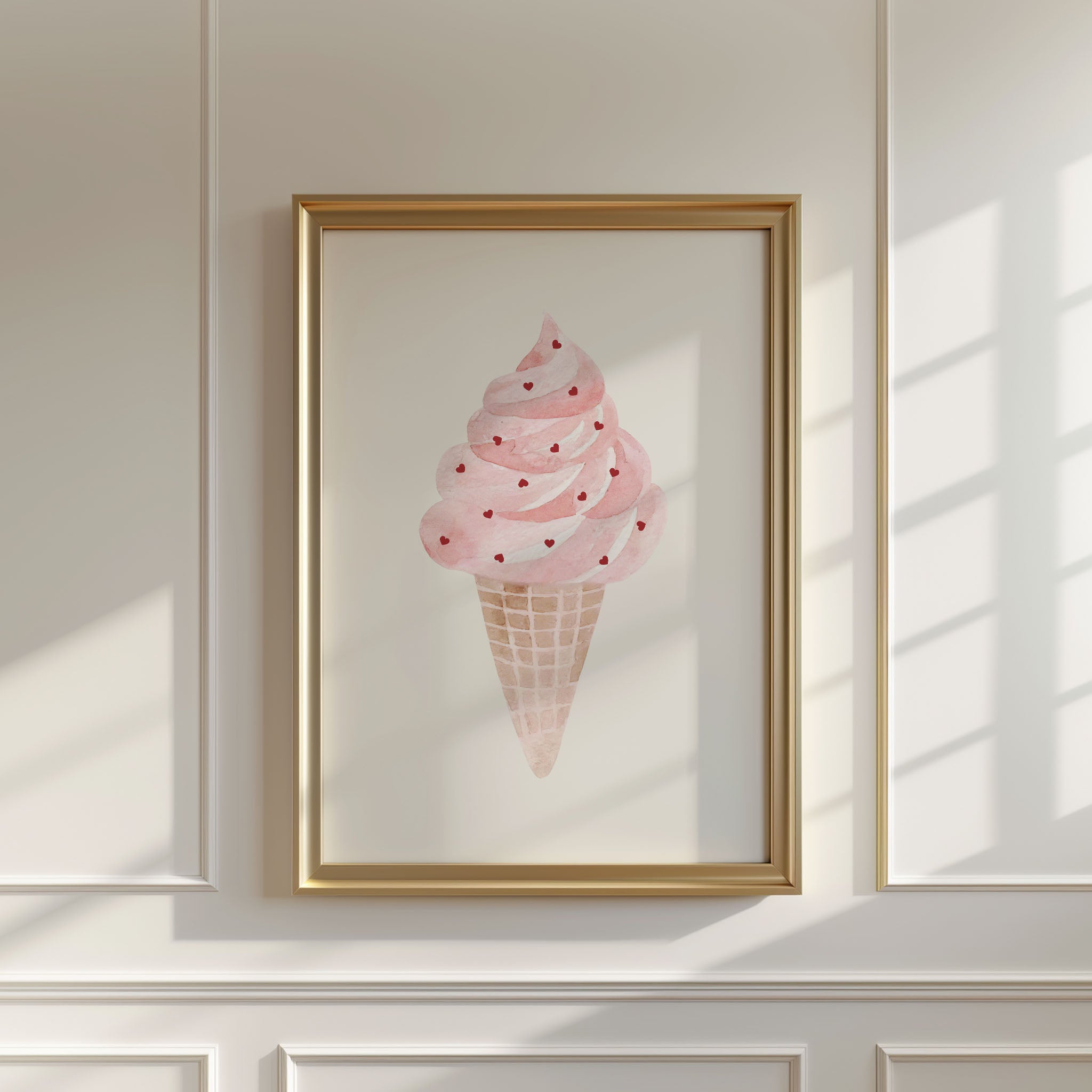 Sprinkled Ice Cream Cone With Pink Heart Frame Sprinkled Ice Cream Cone With Pink Heart Frame
