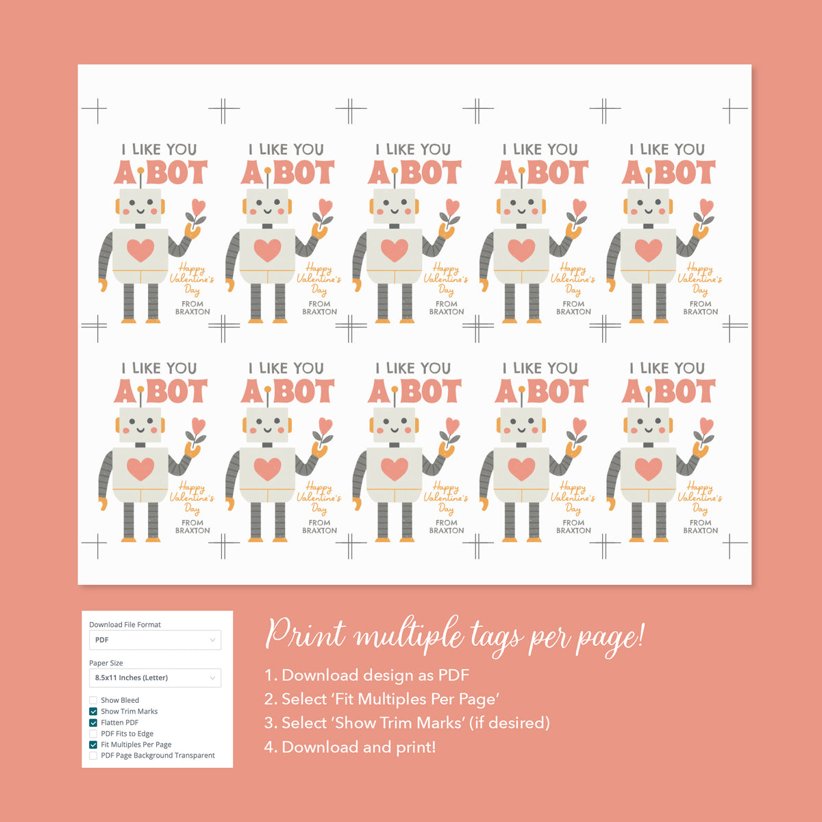 Robot Valentine's Tag Template