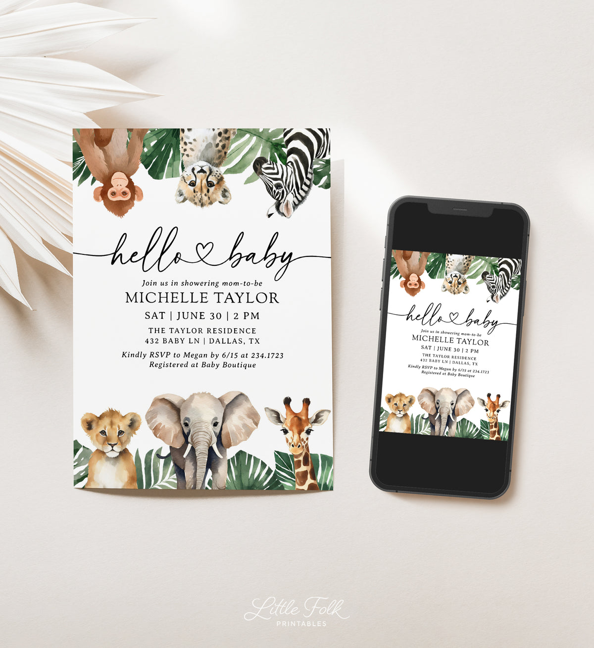 Hello Baby Safari Baby Shower Invitation