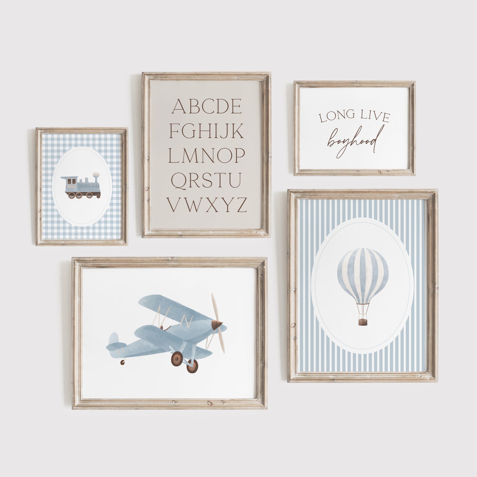 Vintage Blue Travel Nursery Wall Art - Set of 5