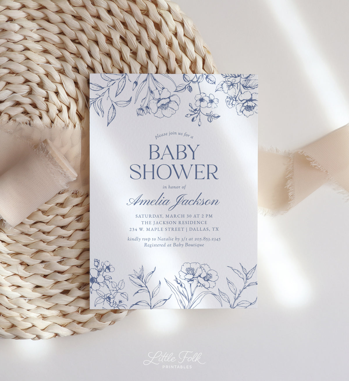 Blue Chinoiserie Baby Shower Invitation