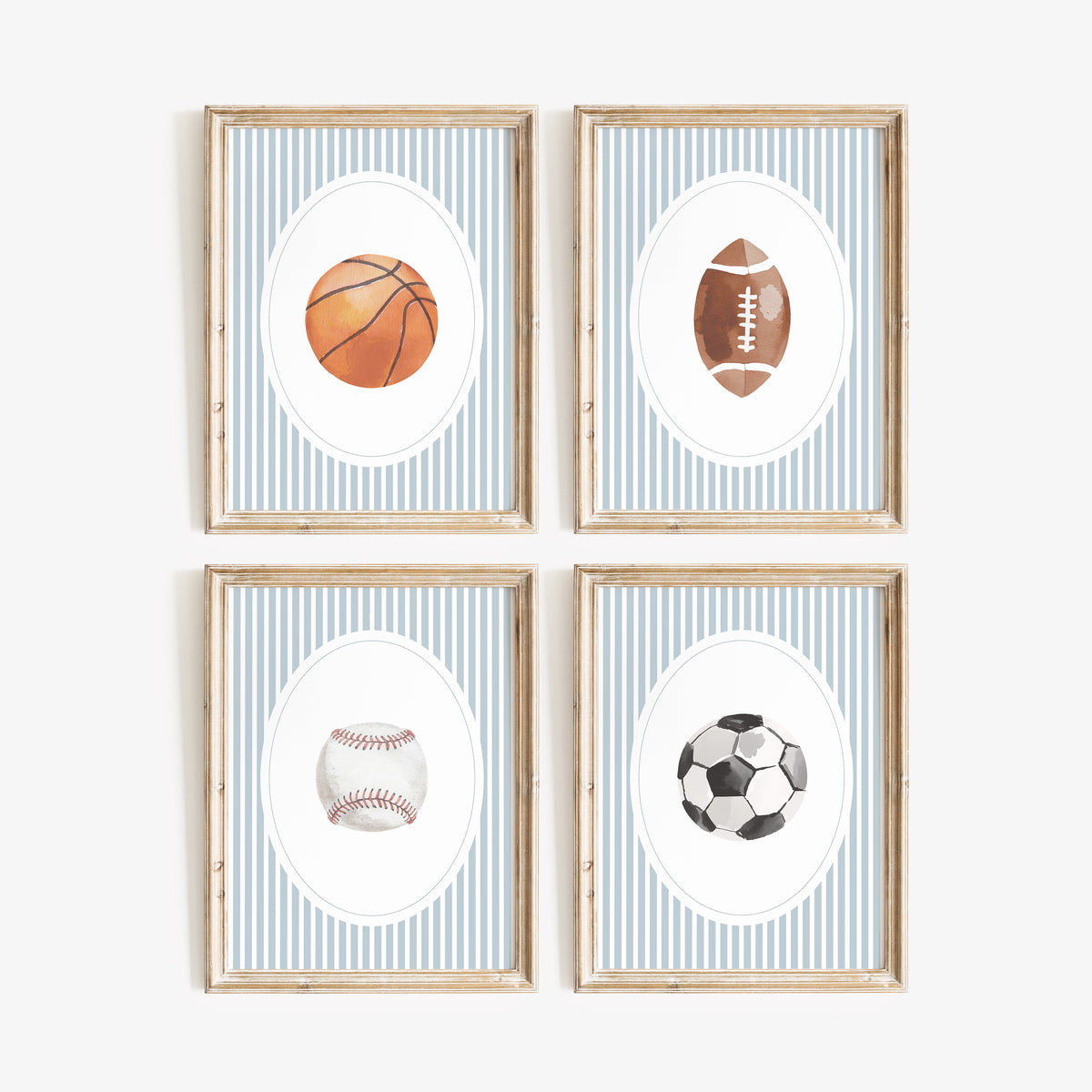 Blue Vintage Sports Prints - Set of 4