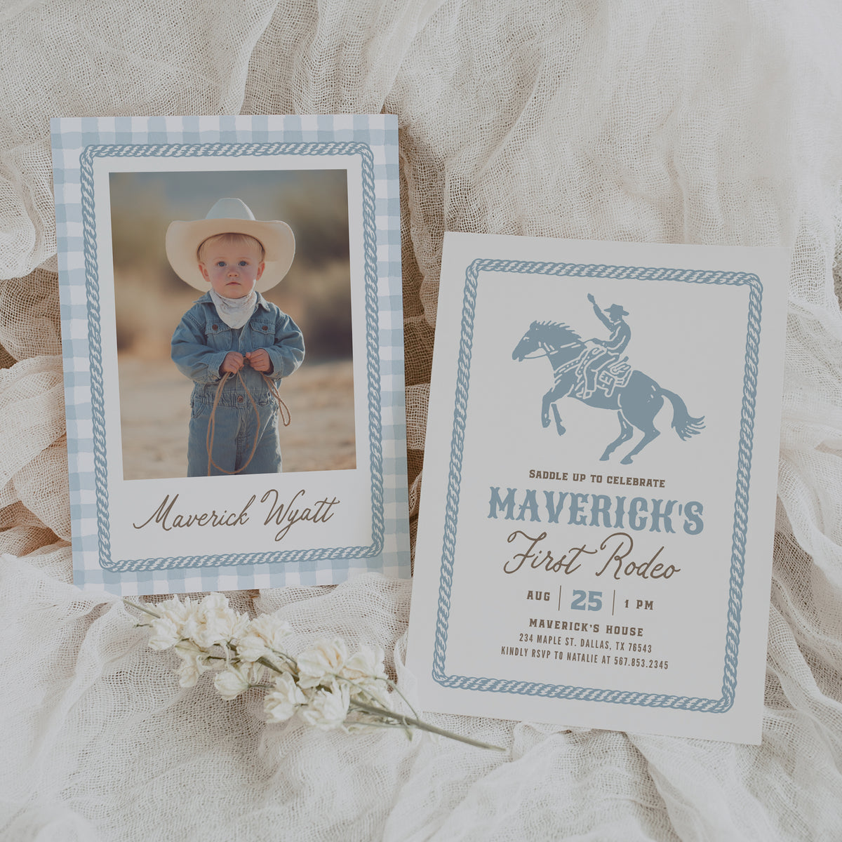 Blue First Rodeo Birthday Invitation