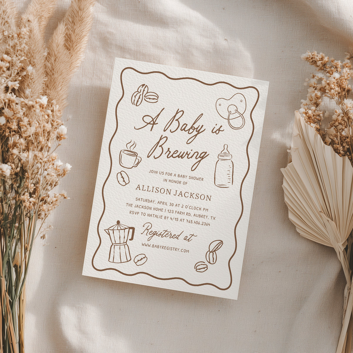 Hand Drawn Frame Coffee Baby Shower Invitation