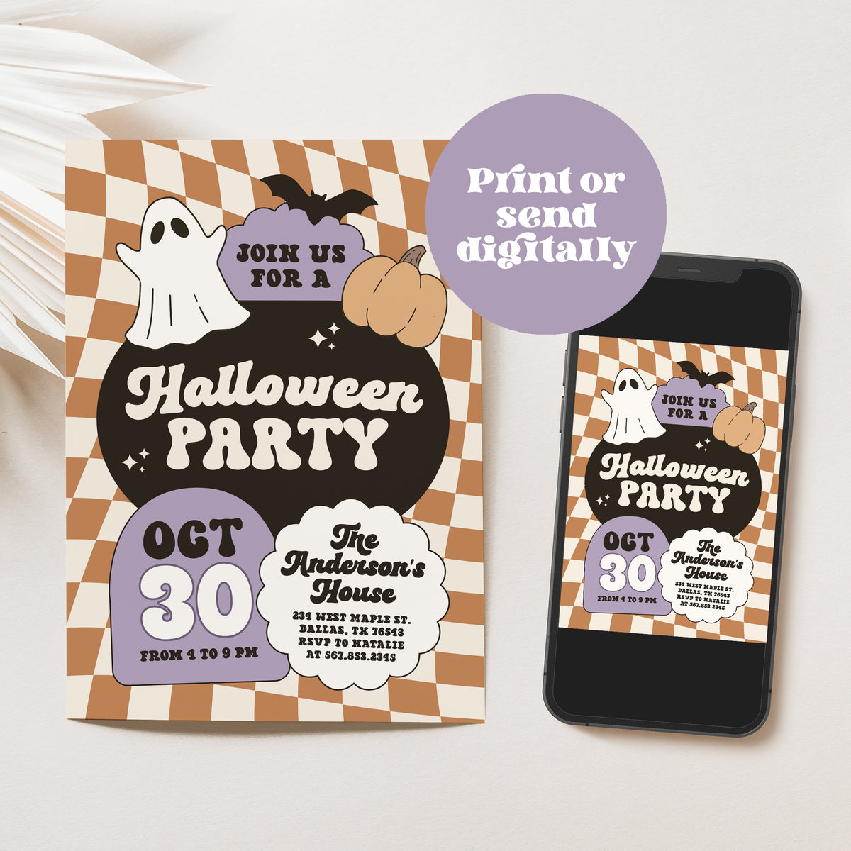 Retro Checker Halloween Party Invitation