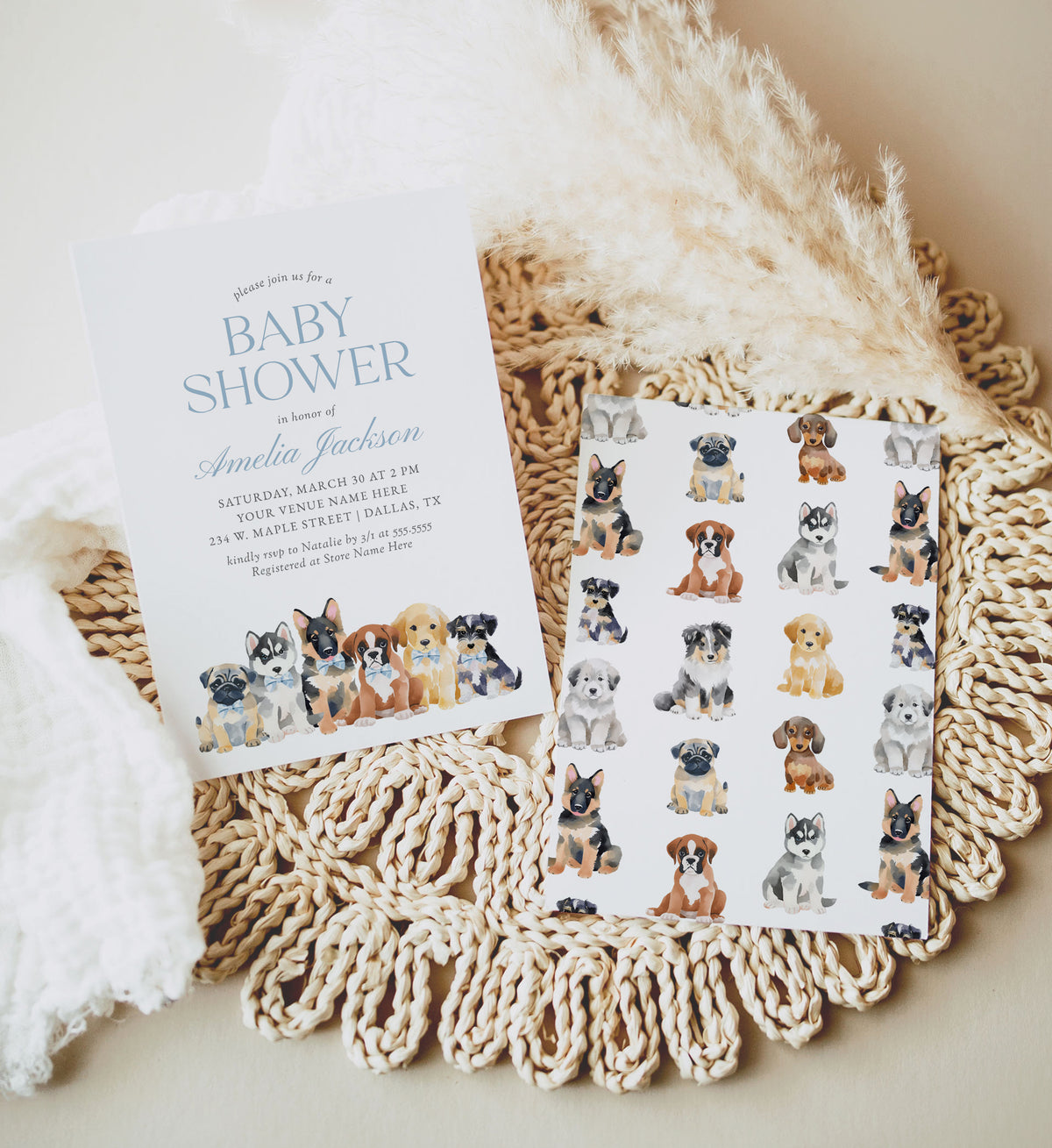 Blue Puppy Baby Shower Invitation Template