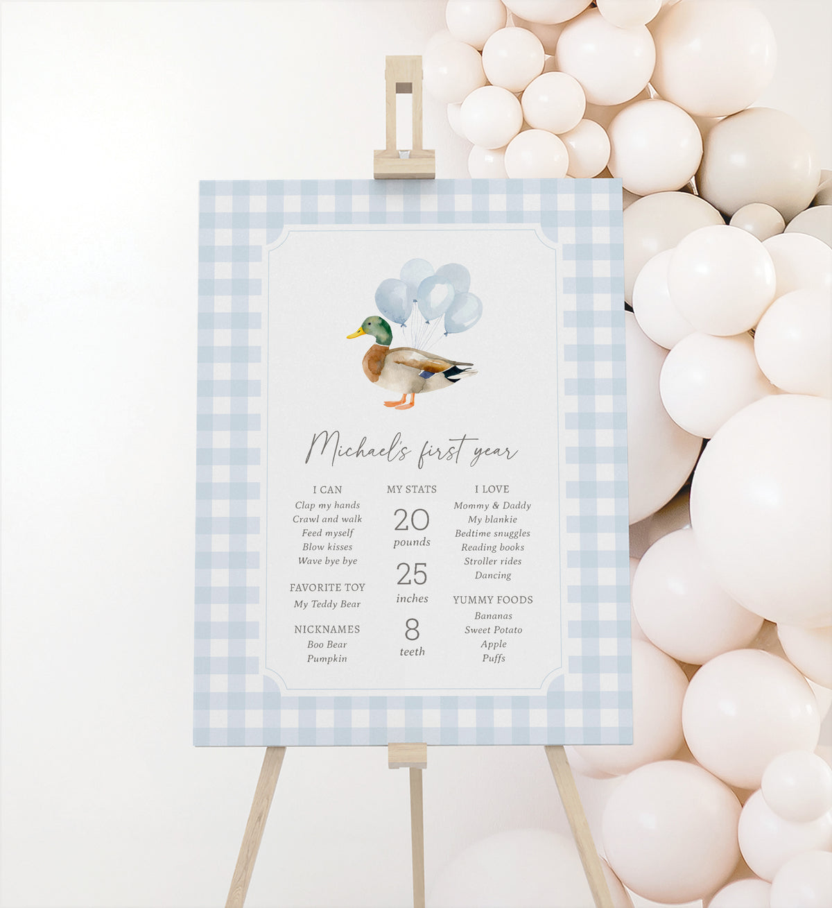 Blue Gingham Duck Birthday Milestone Sign Template