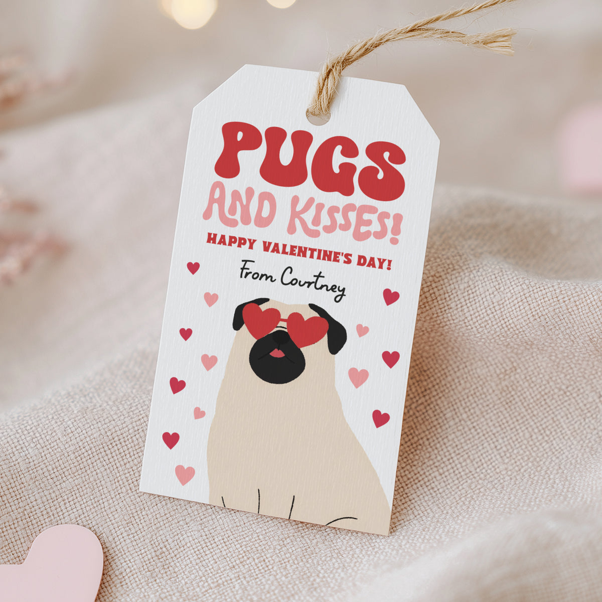 Pugs and Kisses Valentine's Tag Template