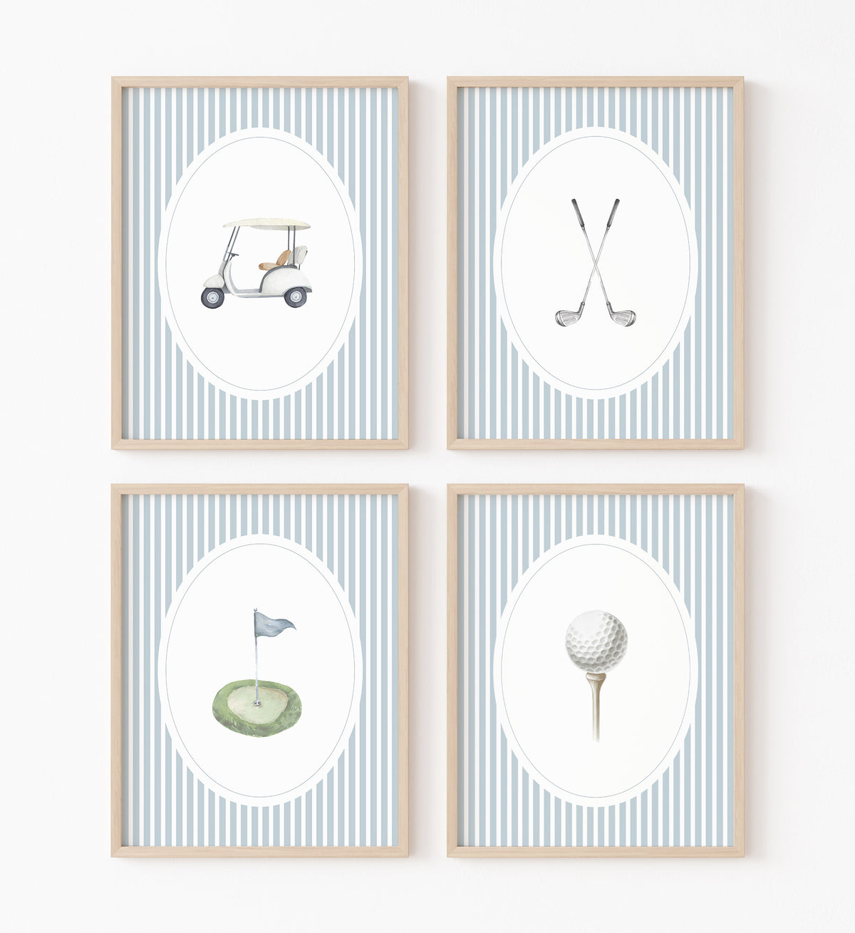 Blue Vintage Golf Prints - Set of 4