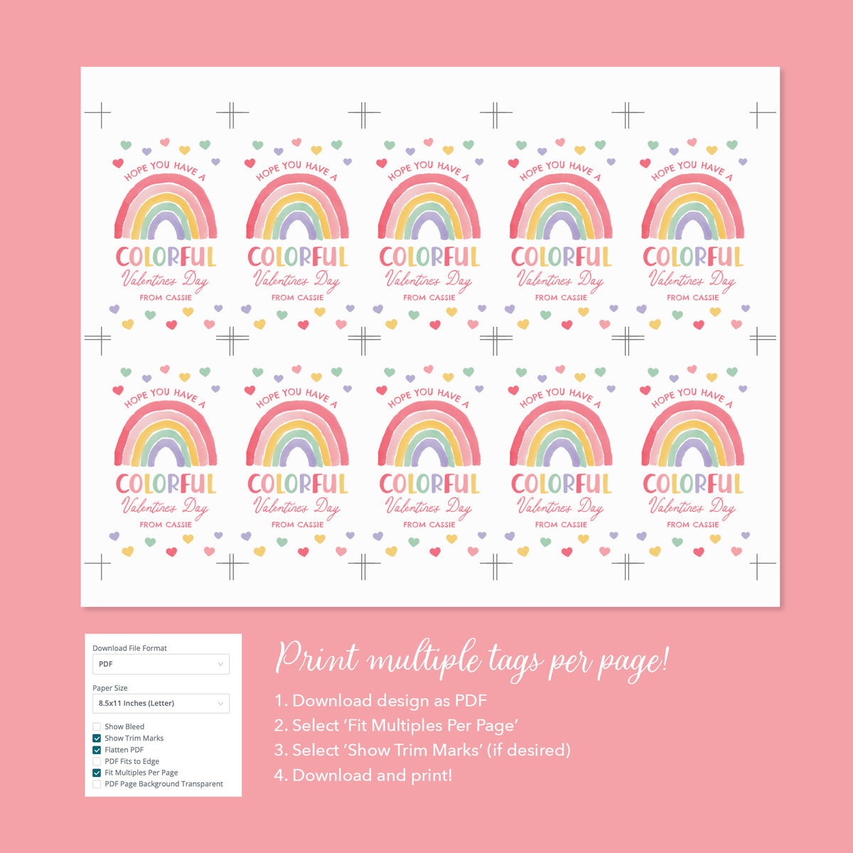 Pastel Rainbow Valentine's Tag Template