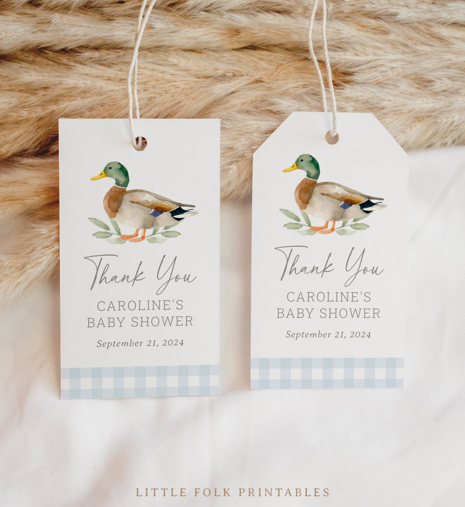 Blue Gingham Duck Duck Baby Shower Rectangle Favor Tag Template