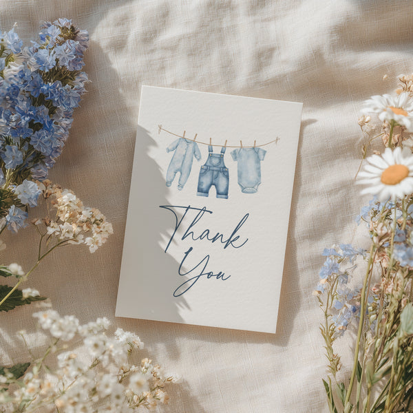 Blue Jean Baby Shower Folded Thank You Card Template - Little Folk ...