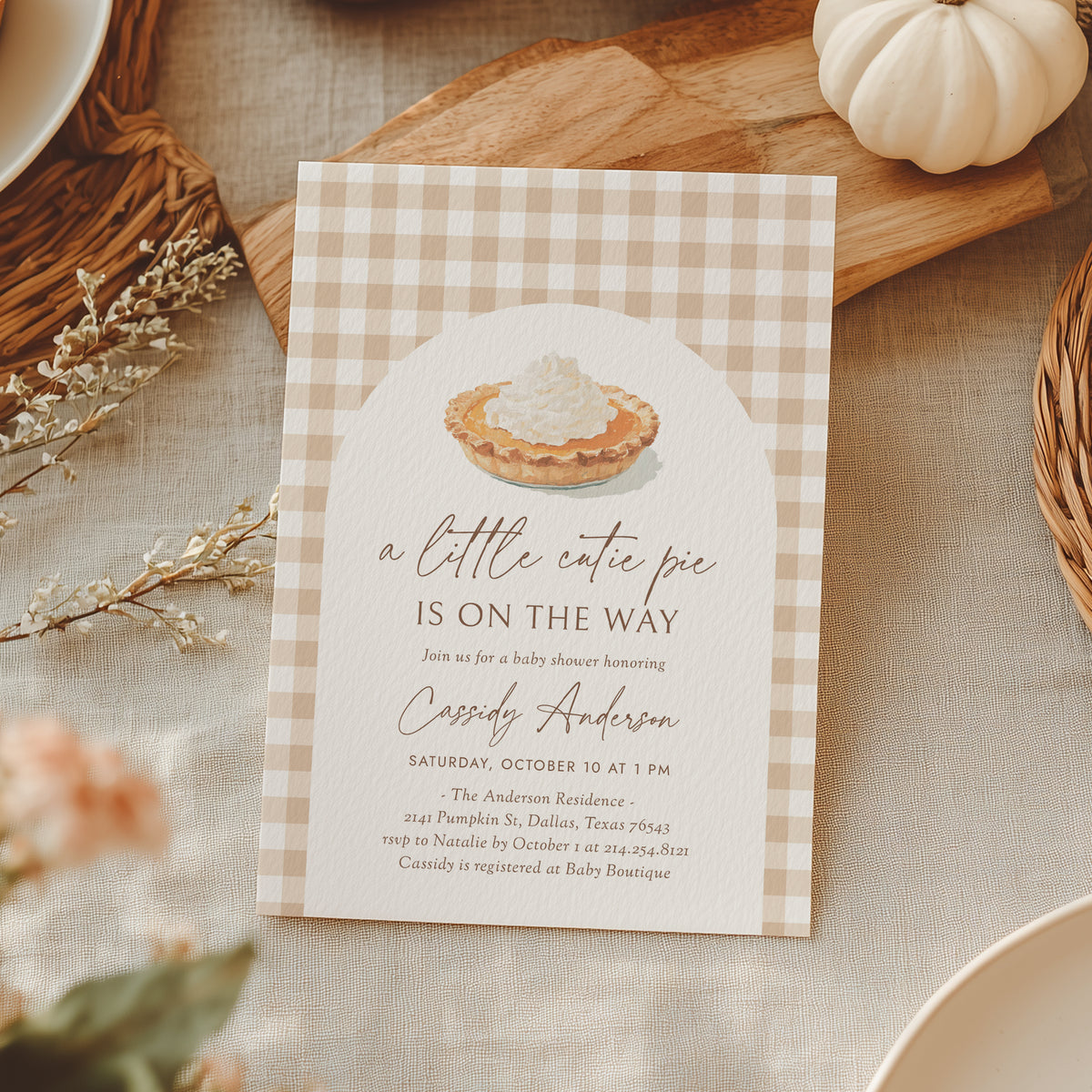 Little Cutie Pie Gingham Baby Shower Invitation