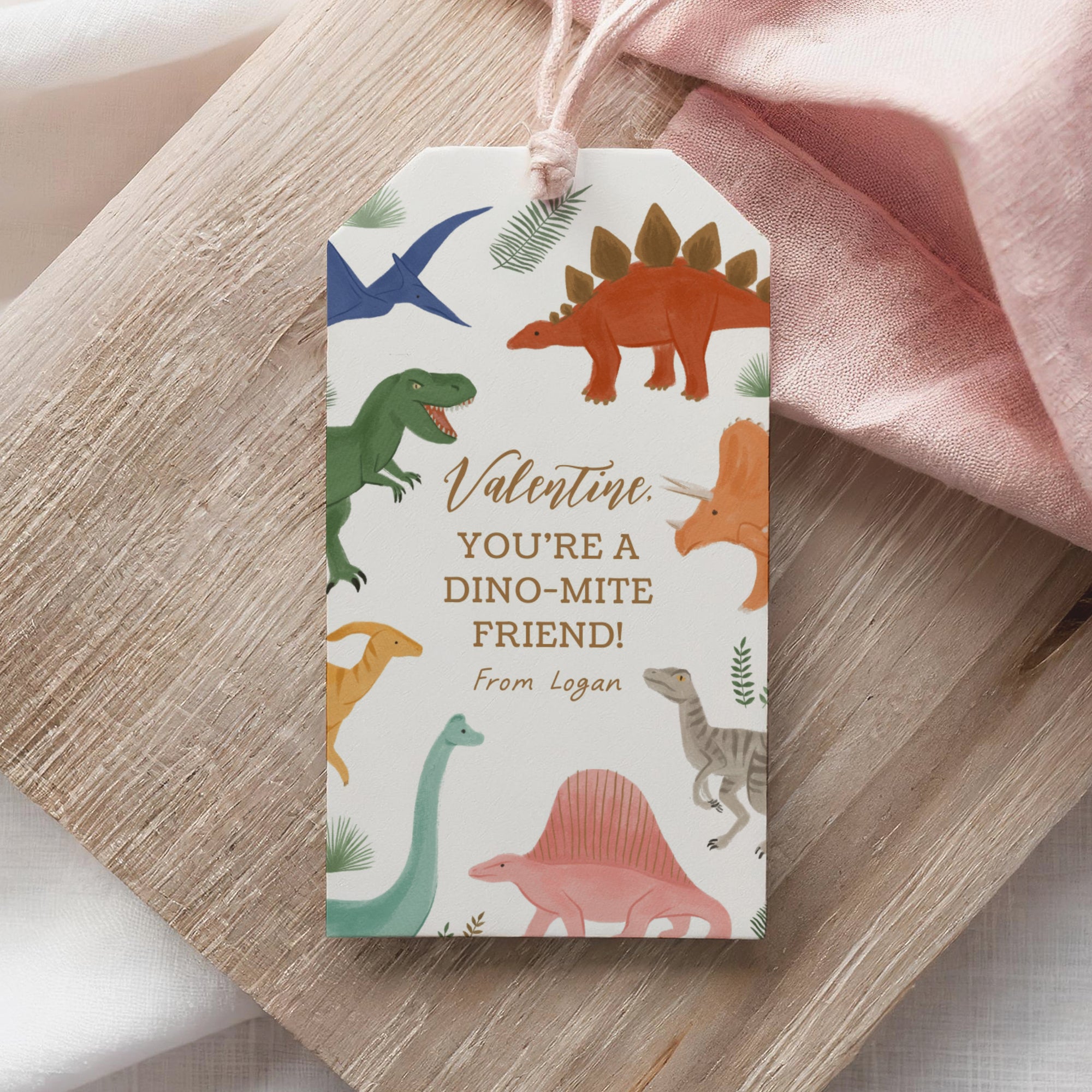 Dinosaur Valentine's Tag Template