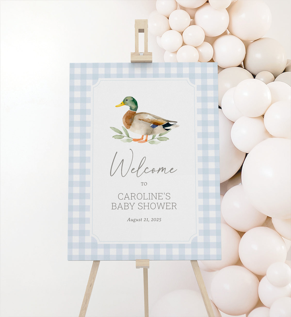 Blue Gingham Duck Baby Shower Welcome Sign Template