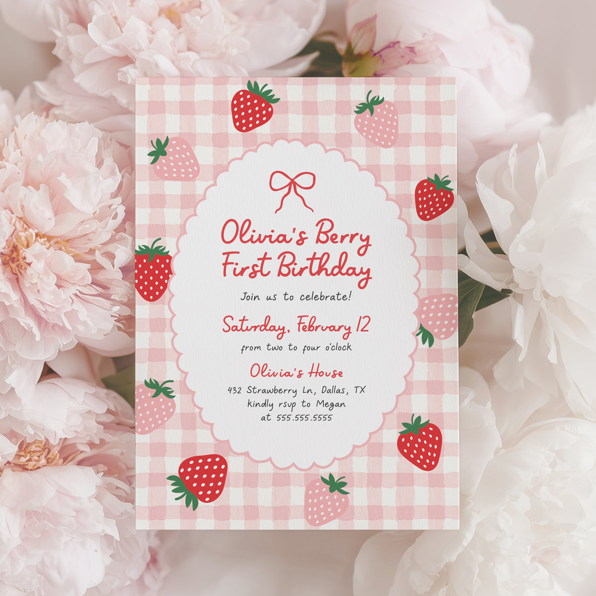Strawberry First Birthday Invitation