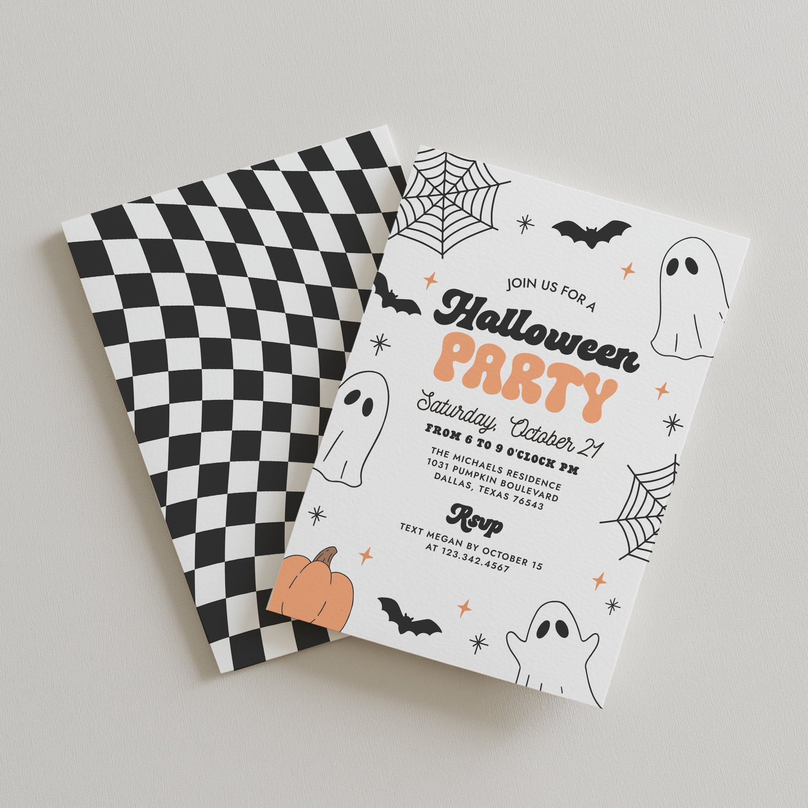Black and Orange Retro Halloween Party Invitation