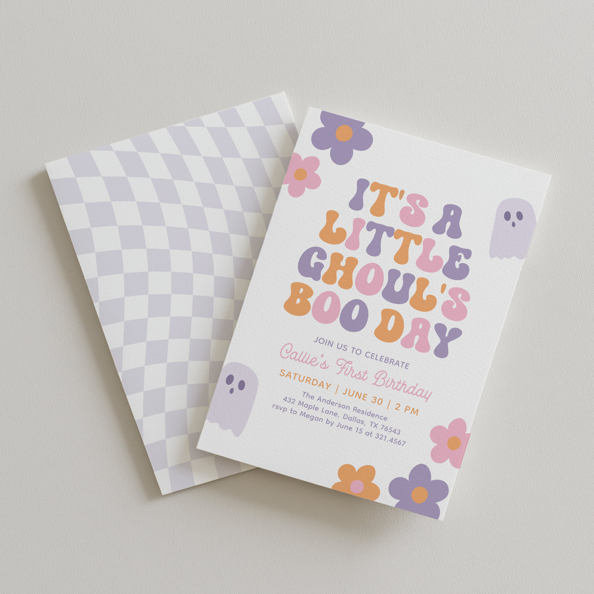 Retro Daisy Little Ghoul's Boo Day Birthday Invitation