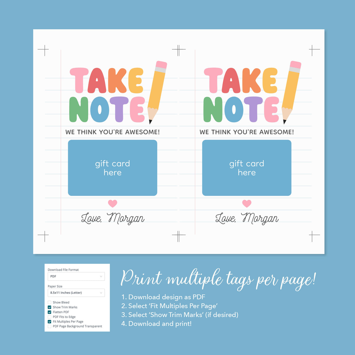 Take Note Teacher Appreciation Gift Card Holder