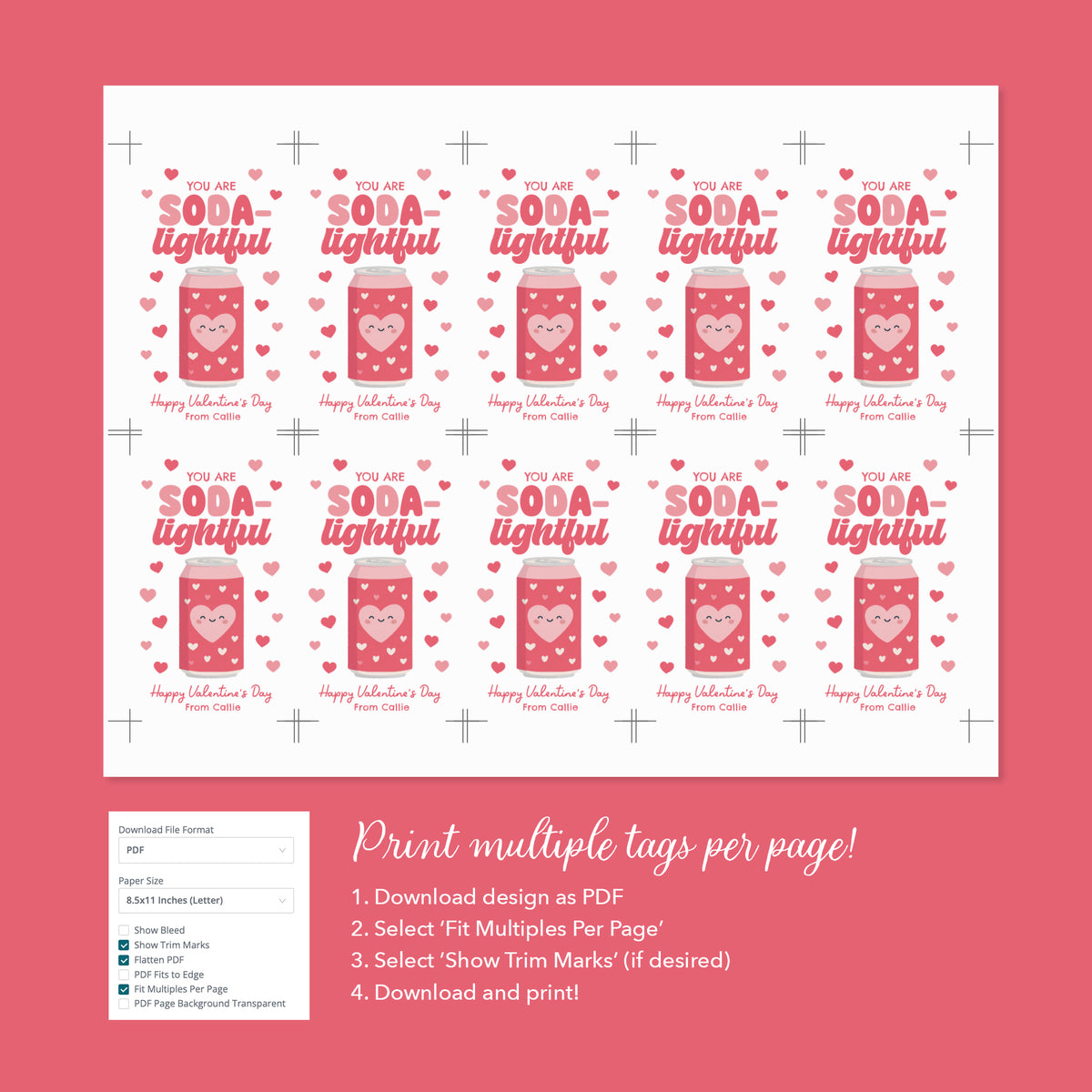 Soda Valentine's Tag Template