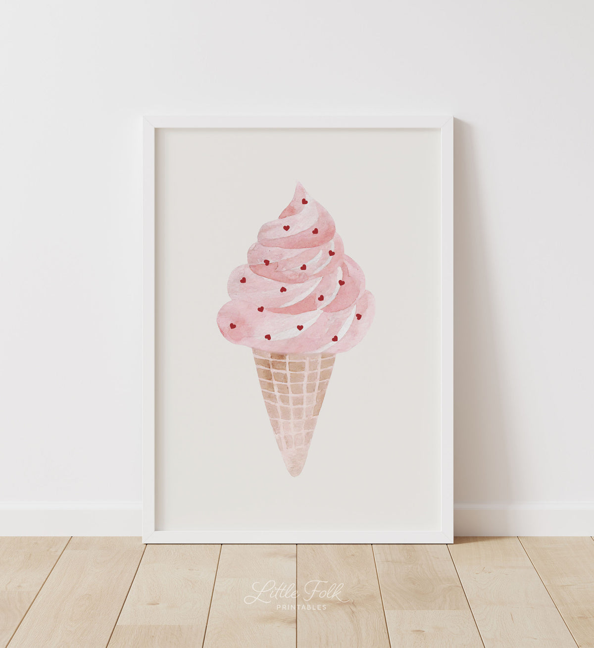 Ice Cream With Heart Sprinkles Print