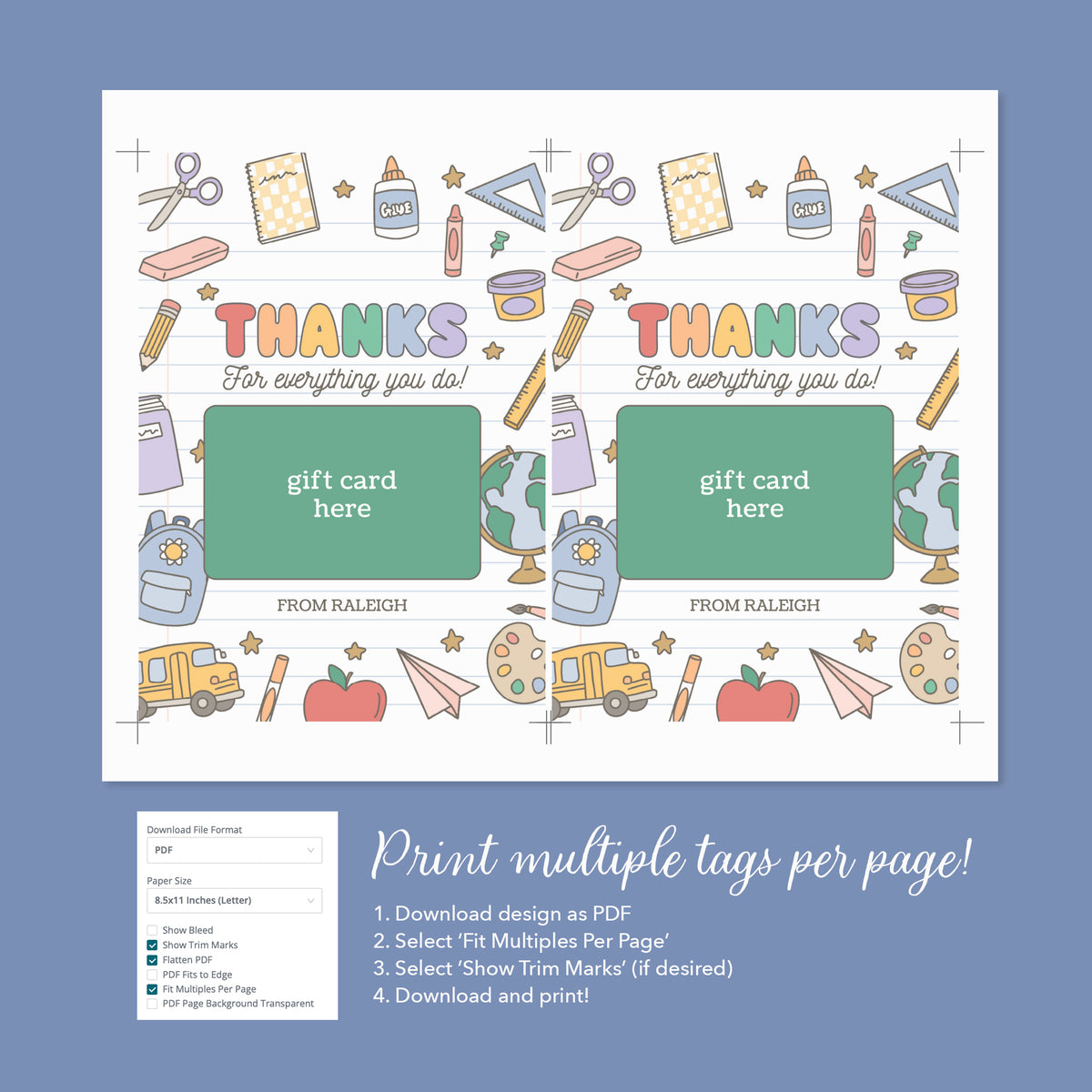 Retro School Supplies Teacher Gift Card Holder