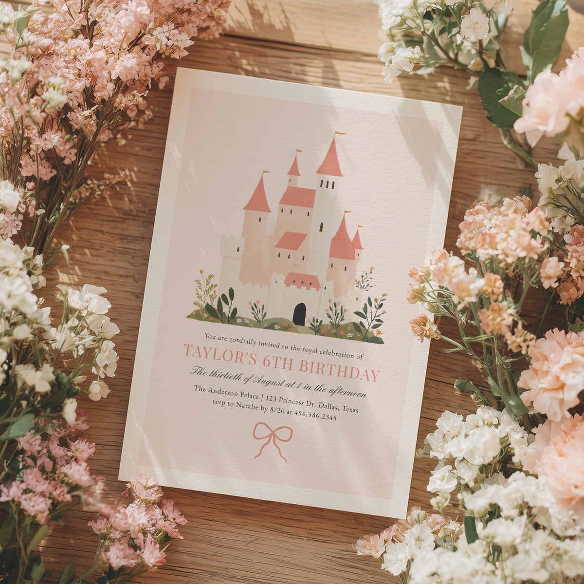 Pink Princess Castle Birthday Invitation Template