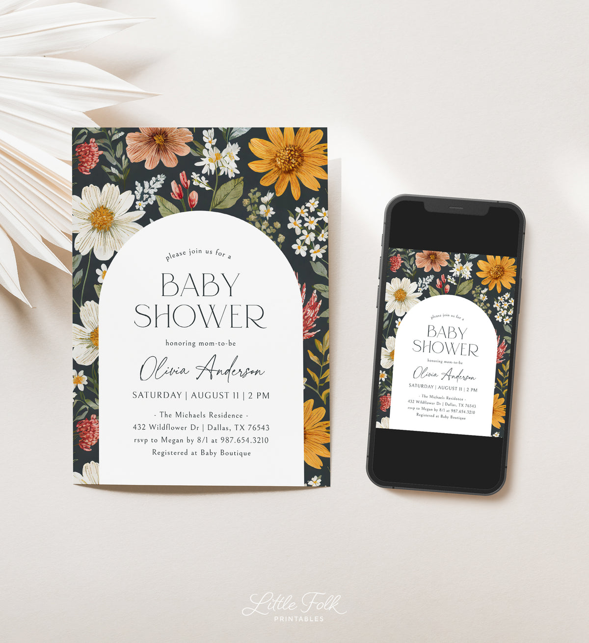 Dark Wildflower Baby Shower Invitation